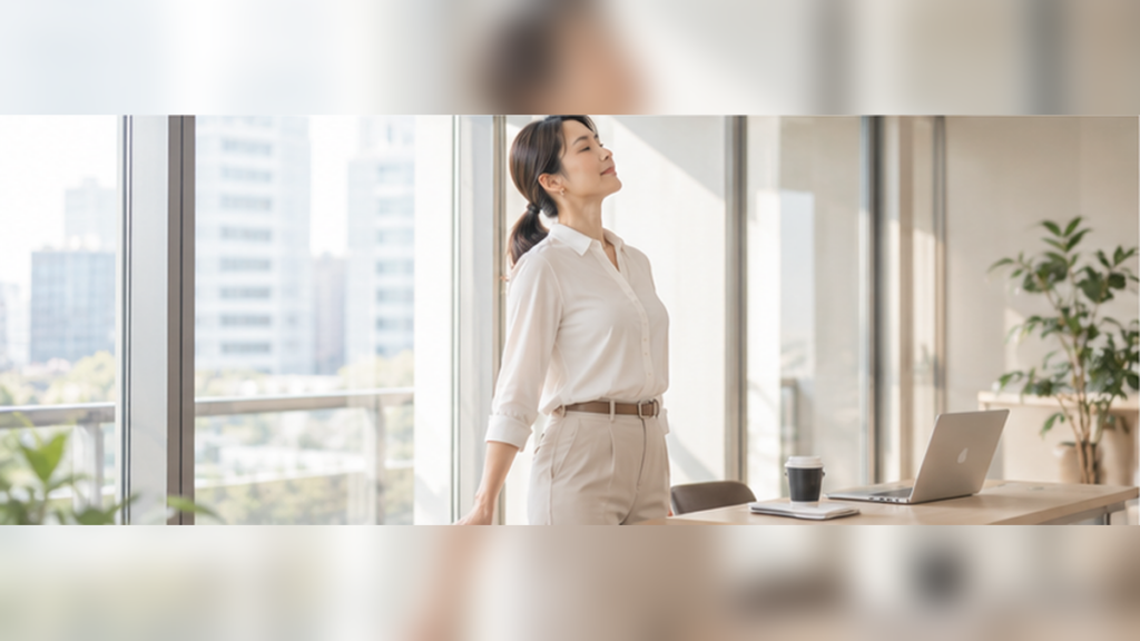 ピラティスの呼吸を意識して日常で身体を動かす40代女性