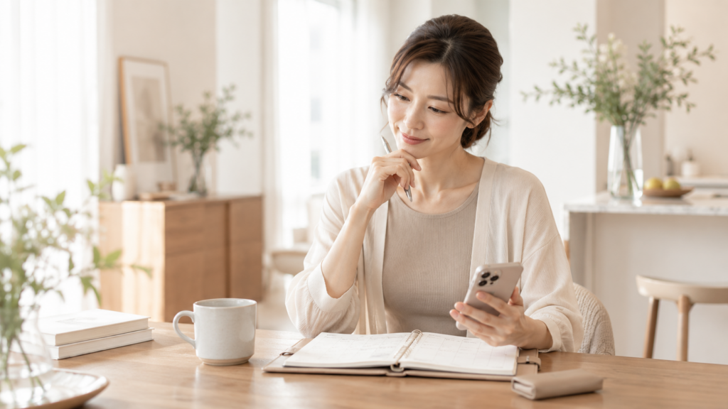 ピラティスの時間帯を予定表で考える30代女性