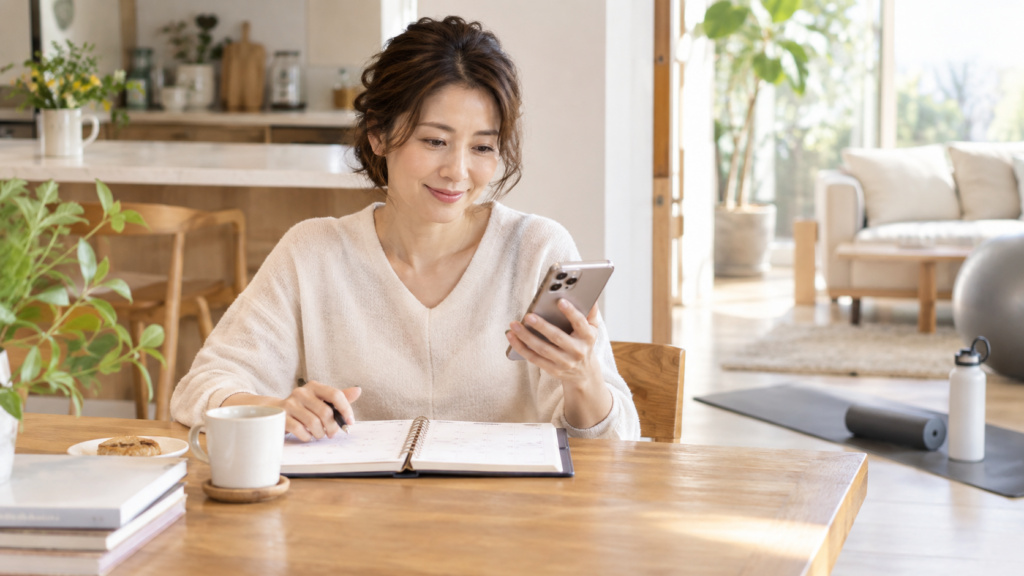 ピラティスを何ヶ月も続けるために予定を組む40代女性