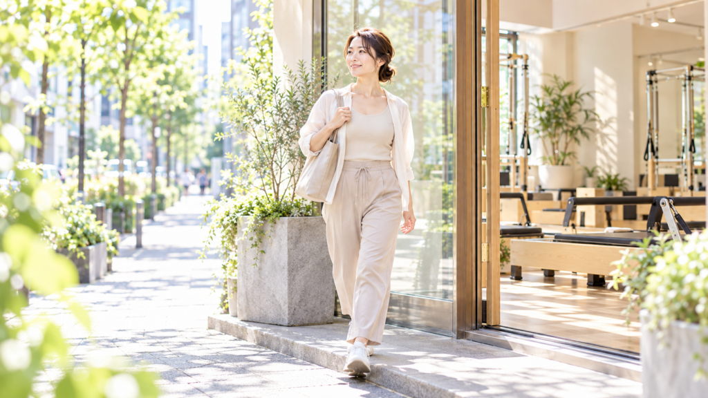 ピラティスとウォーキングを組み合わせる40代女性