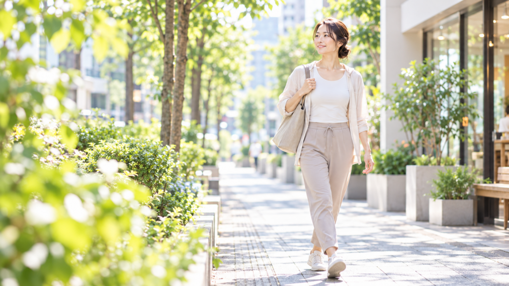 日常生活にウォーキングを取り入れる40代女性